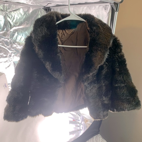 Vintage Monique Cropped Faux Fur Cape Coat Teddy Paris France XS/S - Picture 10 of 14